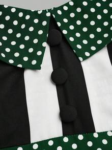 Sweetra 大码女式复古大胆前卫学院街头时尚数码印花朋克黑暗小丑魔术师黑白条纹波尔卡圆点舞台夜总会主题派对酒吧长袖连衣裙，适合万圣节、返校季、节假日、日常穿着 - 彩色 - 查看 4