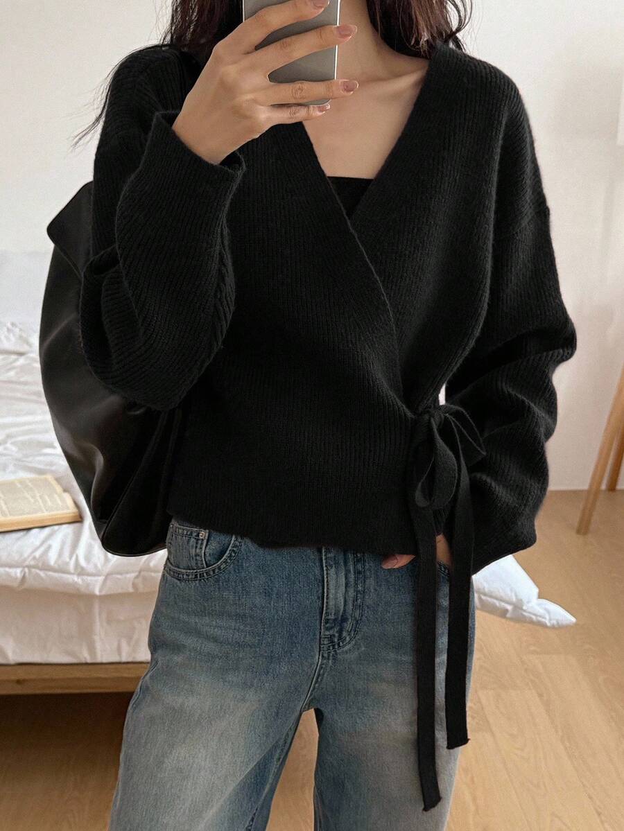 DAZY 女士时尚系带针织开衫