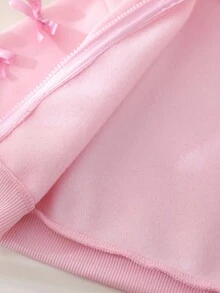 SHEIN 2件組 粉色保暖內裡針織運動外套，附可愛蝴蝶結袖口與寬腿長褲，適合女嬰，適用秋冬，休閒日常穿著、外出及聖誕節 - 粉色 - 查看 4