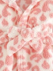 Cozy Pixies Baby Girl Leopard Print Round Neck Long Sleeve Tie Plush Robe, Versatile & Comfortable Plush Robe, Bathrobe, Moisture-Wicking Warm Sleepwear, Comfortable & Versatile Casual Basic Style, Suitable For Autumn/Winter Indoor, Outdoor Leisure, Skiing, Back To School, Daily Wear, Sports, Play, Party, Festival, Halloween, Christmas, New Year, Valentine's Day - Multicolor - View 7