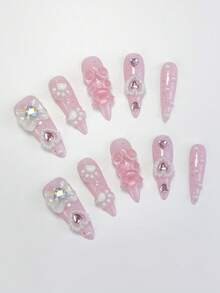 ROMWE Anime 10pcs Y2K Cute Heart, Star, Bow, Wing Nail Art Stickers With Tape