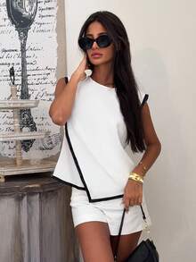 Ronhire Women's Elegant Fitted Two-Tone Blouse, Suitable For Commuting - White - View 1