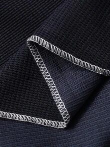 FRIFUL 女式海军蓝撞色绿圆领白色明线装饰落肩长袖宽松休闲百搭T恤，秋冬 - 藍色 - 查看 7