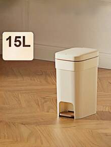 SHEIN 1PC Large Capacity Pedal Bin With Lid - Slow Close Foot Trash Can For Kitchen, Living Room, Bedroom - Odor-Proof Sealed Garbage Bin, Hands-Free Waste Basket, Durable Stainless Steel/Plastic Design, Space-Saving Home Essentials