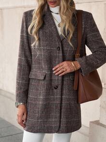 Solivie Women's Fashion Casual Plaid Single-Breasted Blazer In Autumn/Winter,Fall - Multicolor - View 6