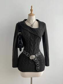 Elamini 休闲百搭扭纹针织修身迷你连衣裙