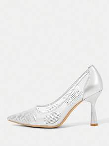 CUCCOO HITCHD Women's Fashionable & Elegant Silver Glitter Rhinestone Pointed Toe Stiletto High Heel Shoes, Suitable For Wedding, Bridesmaid, Party, Banquet, Date, Holiday, Christmas, New Year, Valentine's Day, Comfortable - Silver - View 9