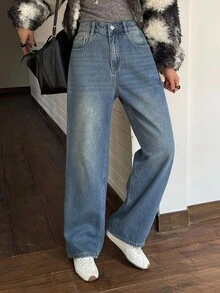 DAZY Damjeans med raka ben och mjuka, termofodrade jeans, blå tvättade, rak passform, termofodrade, vinter - Mediumtvätt - Visa 7