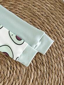 新生儿柔软舒适牛油果印花拉链连体衣、长袖和裤子两件套 - 綠色 - 查看 7