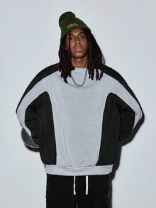 MODCRASH Men's Casual Patchwork Sweatshirt, New Autumn Collection Spring To Summer - Light Grey - View 2