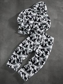 PAVTROS Bộ đồ thể thao nam bằng vải nỉ, áo hoodie và quần dài rằn ri, kiểu dáng thường ngày, thích hợp cho mùa thu/đông. Bộ đồ thể thao rằn ri có khóa kéo, gồm 2 món. - Nhiều màu - Xem 3