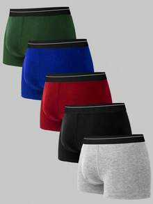 5pcs/Pack Boys' Multicolor English Text Elastic Waistband Basic Casual Boxer Briefs - Multicolor - View 3
