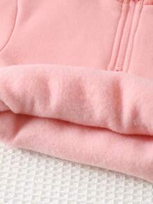 Cozy Pixies 2pcs Baby Girl Daisy Graphic Knit Soft Round Neck Long Sleeve Half-Zip Pullover Sweatshirt And Elastic Waist Leggings Set Fall Winter - Pink - View 4