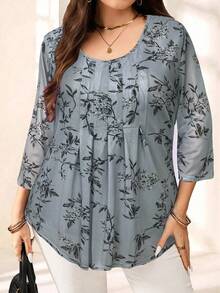 EMERY ROSE Áo kiểu tay lửng in hoa cỡ lớn dành cho nữ, thích hợp cho mùa hè. - Xám - Xem 5