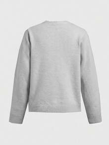 SHEIN BASICS Áo khoác cardigan dệt kim tay dài cổ tròn trễ vai màu trơn cài nút phía trước cho nữ, trang phục thường ngày đa năng cho mùa hè/thu/đông - Nhiều màu - Xem 2