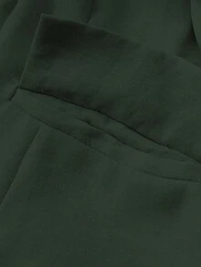 EMERY ROSE 大码女式纯色翻领长袖夹克和裤子休闲商务套装，秋季 - 綠色 - 查看 8