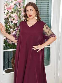 Lacomfia Váy ren trơn tay ngắn cỡ lớn phong cách Ả Rập - Đỏ - Xem 7