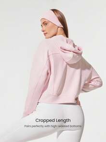 GLOWMODE Sudadera con capucha de manga larga con bolsillos laterales con cremallera, forro polar de modal, con ojales para el pulgar, para uso diario y casual - Rosa Pálido - Ver 2