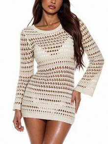 SHEIN Swim Summer Beach Hollow Out Drop Shoulder Cover Up Without Bikini