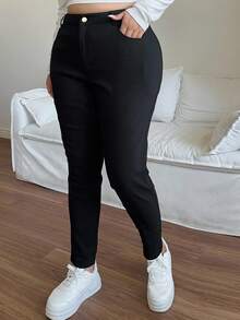 Dazy Plus 时尚休闲紧身裤，弹力打底裤，百搭黑色，四季皆宜 - 黑色 - 查看 6