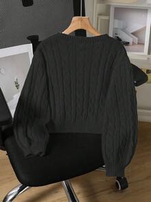 SHEIN Tween Girls Sweaters 1 Piece Tween Girls' Cable Knit Cropped Sweater - Round Neck Puff Sleeve Pullover, Minimalist Twisted Rope Design Lightweight Top For School & Casual Wear, Spring/Fall Cute Outfit