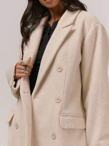 MUSERA 仿磨毛超长风衣，纽扣细节设计，适合夜间外出和冬季穿着，优雅大方。 - 杏色 - 查看 2