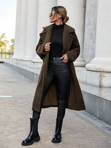 Siren Gaze 女士休闲宽松长袖夹克，秋冬保暖 - 咖啡棕 - 查看 5