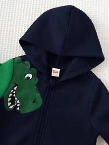 Cozy Pixies 2pcs Baby Boy Cartoon Dinosaur/Tyrannosaurus Rex Print Hooded Zip-Up Jacket And Elastic Waist Jogger Pants Set, Autumn/Winter Baby Clothes Baby Boy Dinosaur Clothes Baby Boy Character Clothes Baby Boy Clothes Baby Boy Fall Newborn Zipper Suit - Royal Blue - View 8