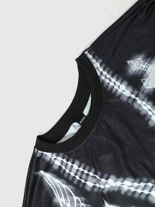 ROMWE MEN Goth Men's Casual Street Letter & Cross Print Long Sleeve T-Shirt, Autumn - Black - View 7