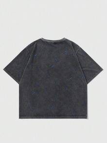 ROMWE MEN Street Life 男士做旧扎染短款 T 恤 - 黑色 - 查看 2