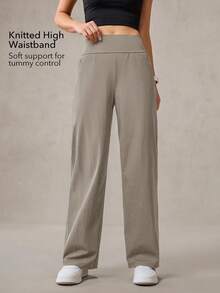 OutZeal 女士运动裤 日常休闲 凉爽触感 高腰直筒裤型 带侧袋 - 卡其色 - 查看 3