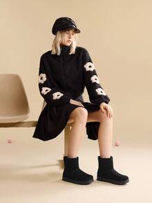 CUCCOO EASI Giày bốt đi tuyết ấm áp đơn sắc dành cho nữ mặc hàng ngày - màu đen - Xem 6