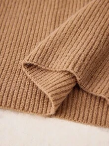 Modelyn Vestido de punto de manga larga con cuello en V y hombros caídos, unicolor, para otoño/invierno - Albaricoque - Ver 8
