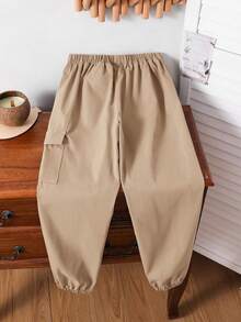 SHEIN Tween Boy Casual Cargo Pocket Drawstring Sweatpants, Gray, Versatile For Daily Wear, School, All Seasons - Khaki - View 2