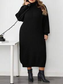 SHEIN CURVE+ Plus Size Women Solid Color Casual Long Sleeve Sweater Dresses In Fall/Winter
