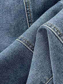 Elamini 女式纽扣设计休闲喇叭腿牛仔连体裤 - 中等水洗藍 - 查看 5