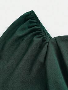Girlism Teen Girls' Solid Color Sweetheart Neck A-Line Waist Dress - Dark Green - View 3
