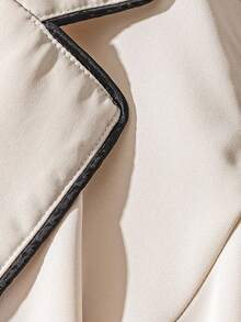 GlowEve CURVE 大码女式 V 领法式商务优雅长袖白色撞色黑色饰边长袖休闲中长连衣裙，适合通勤，秋冬 - 白色 - 查看 5