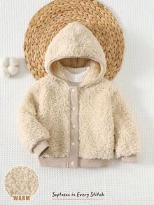Cozy Pixies Baby Girl/Boy Thick Thermal Lined Hooded Long Sleeve Zip-Up Jacket, Warm Winter Coat - Apricot - View 3