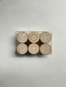 1 Box (8 Pieces) DIY Hand Account Creative Wooden Cylinder Seal Set, Petal Lace Butterfly Diary Album Stamp, Student Birthday Gift - Beige - View 3