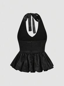 Glamine Top de mujer sin mangas con cuello en V con estampado jacquard, borde con efecto de burbujas, tirantes tipo espagueti y silueta con volante para el verano