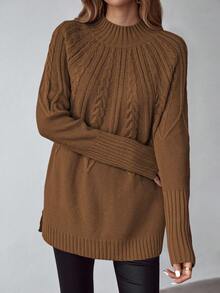 EMERY ROSE Damen Einfarbiger, modisch locker sitzender Langarm Strickpullover