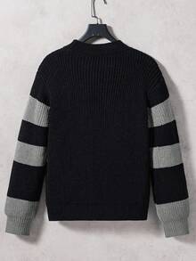 SHEIN Vacaura Contrast Color Crew Neck Sweater, Loose Casual Sweater For Teens Fall Winter