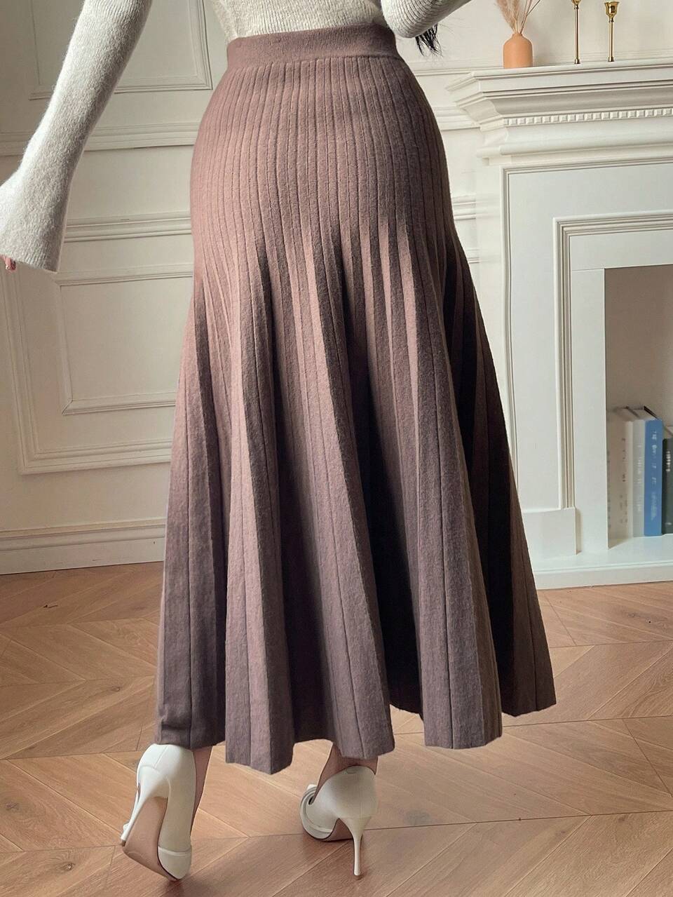 Women's Elegant Solid Color A-Line Sweater Skirt, Autumn Winter Women Skirts