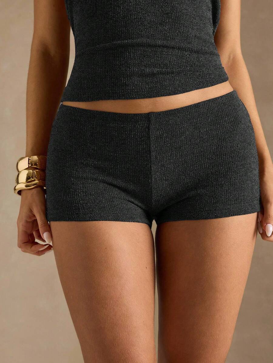 SHEIN BAE Women's Sexy Solid Color Low Waist Mini Shorts, Summer