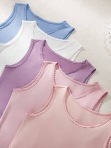 5pcs/Pack Girl's Underwear, Multi-Pack, Preteen Girls' Stylish Collar Thin Comfortable Knitted Undershirts Backto SchoolFashion Fall Winter