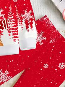SHEIN Conjunto de 2 peças de moletom e leggings para meninas, casual, de natal, fofo, desenho animado, rena, floco de neve, vermelho, festivo, gola redonda, manga comprida, roupa adequada para outono/inverno - Multicolorido - Ver 5