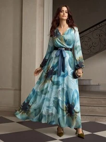 ZEYLAH Women's Elegant Floral Print Dress - Blue - View 6
