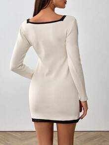 EURMUSE Petite Scollo elegante con contrasto, fiocco a maglia, con tie in vita - Bianco e nero - Visualizzare 2