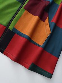 Linhara Giacca lunga con cappuccio in pile composito a quadri colorati digitali per taglie forti da donna - Multicolore - Visualizzare 5